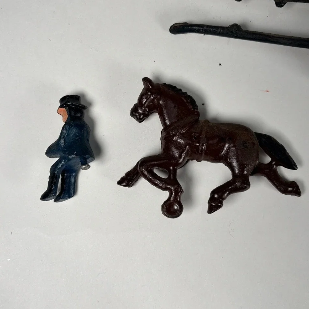 Vintage Cast Iron Horse Drawn Carriage Cab Toy Reproduction 3pc Set